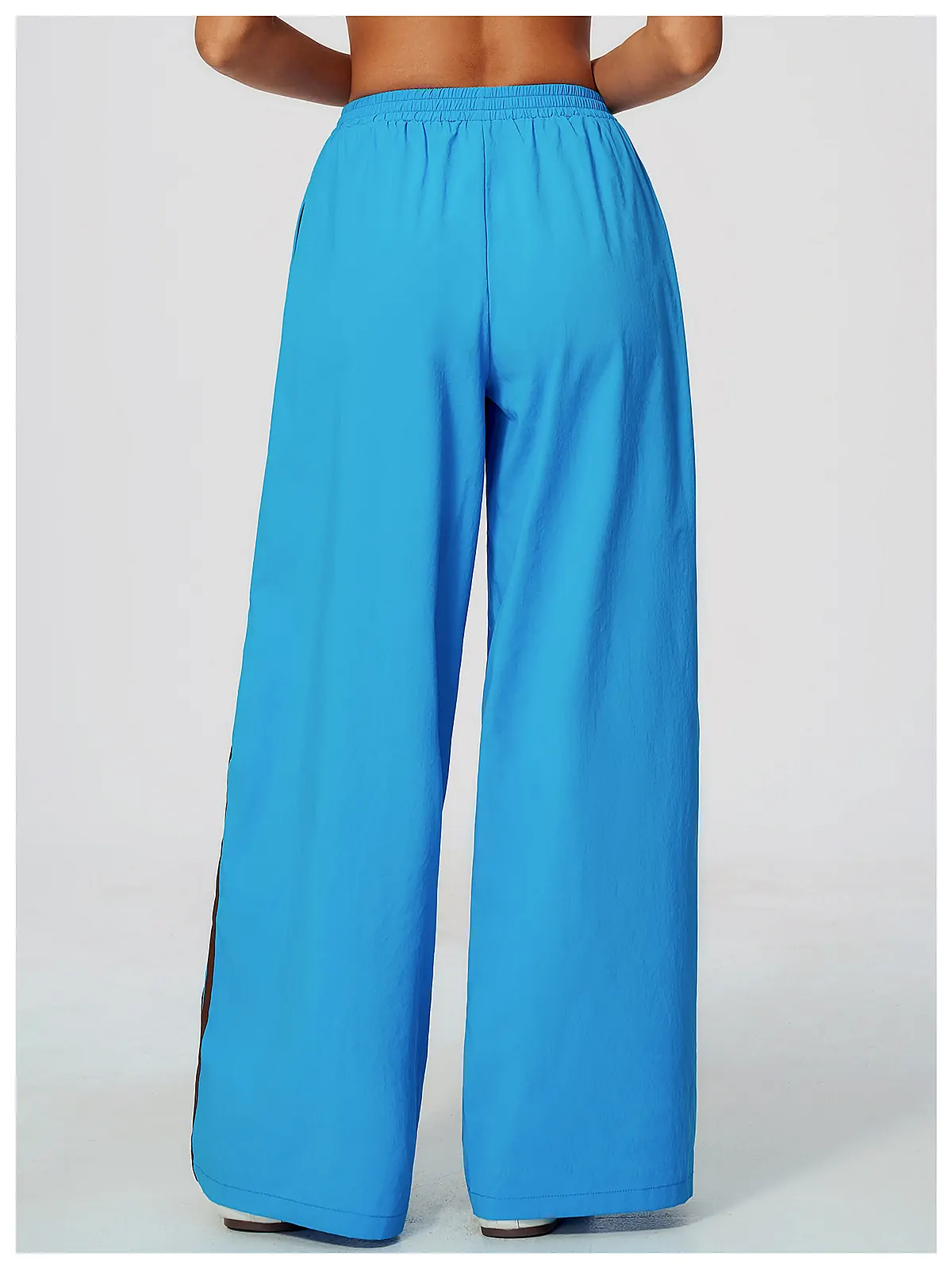 Contrast-Stripe Wide-Leg Track Pants — back seam construction