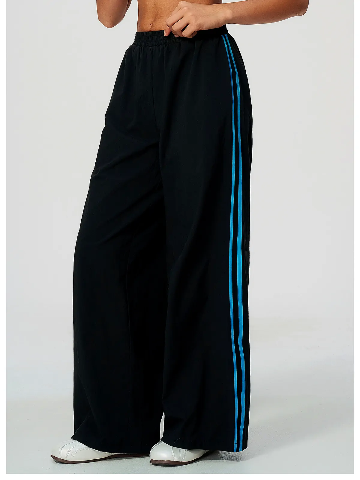 Contrast-Stripe Wide-Leg Track Pants — side panel detail