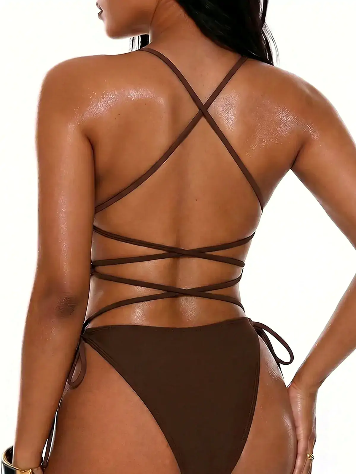 Waistband detail on Stud floral beaded Cut-Out One-Piece