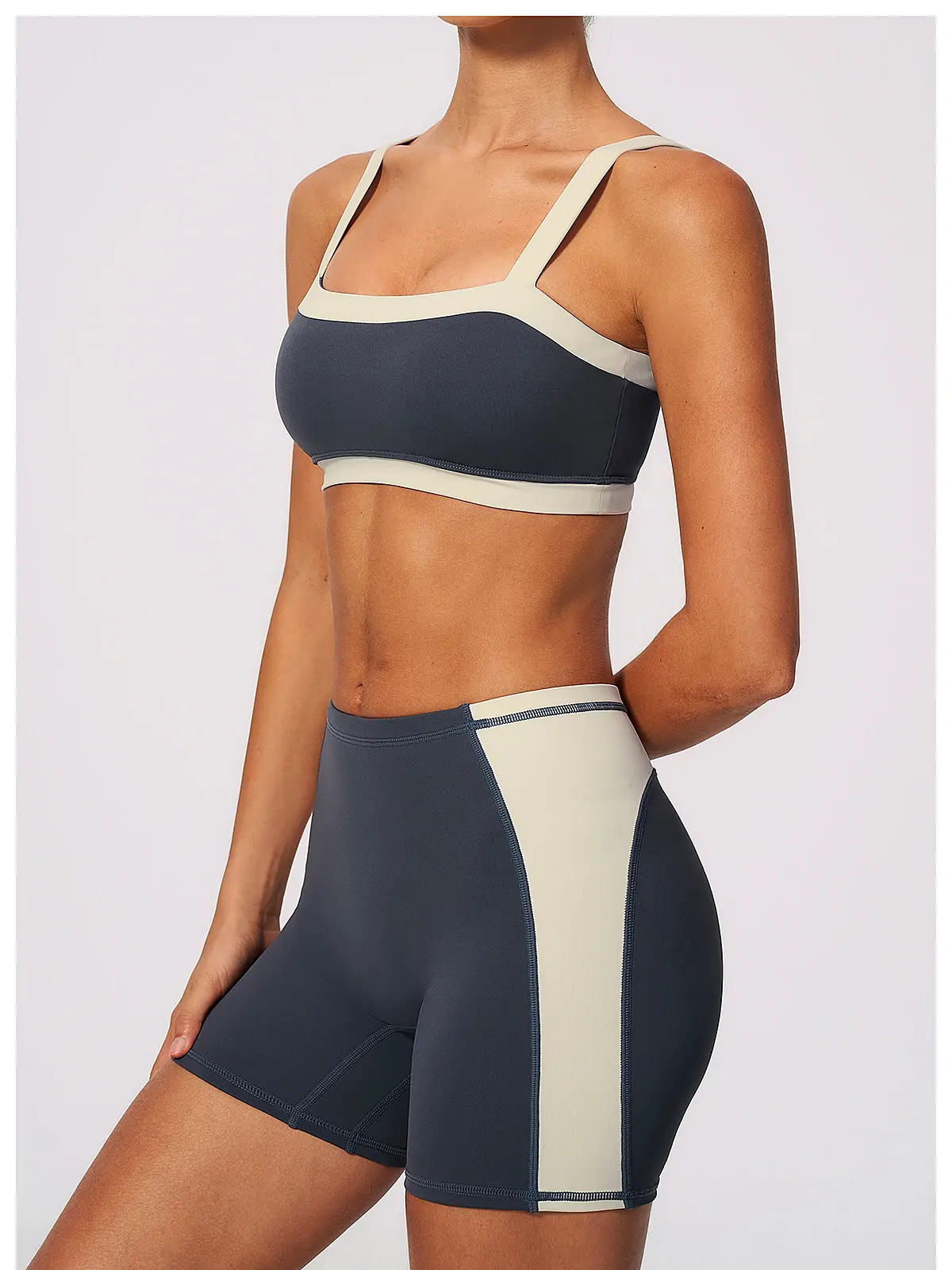 colour-block set back seam construction