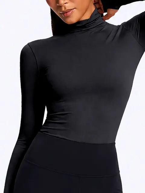 Sun-Back pilates Half-Zip yoga top in premium black front view