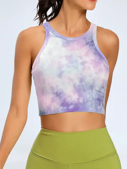 Tie-Dye relaxed yoga tank in rose pink front view