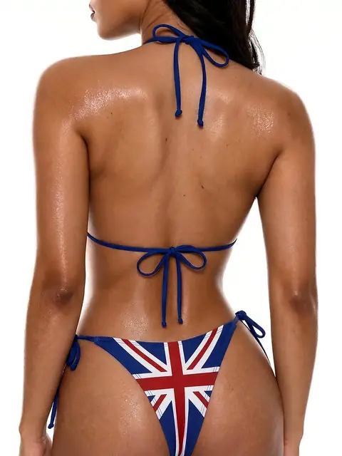 Union jack print halter bikini set in union jack front view