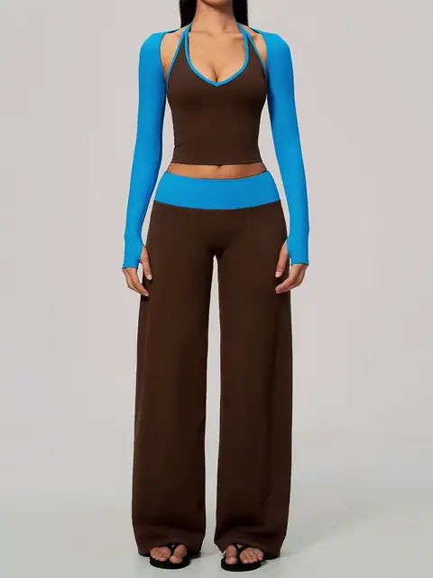 V-Neck halter Three-Piece in mist grey front view