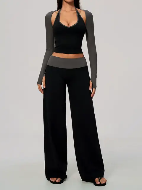 V-Neck halter Three-Piece in rhino grey front view