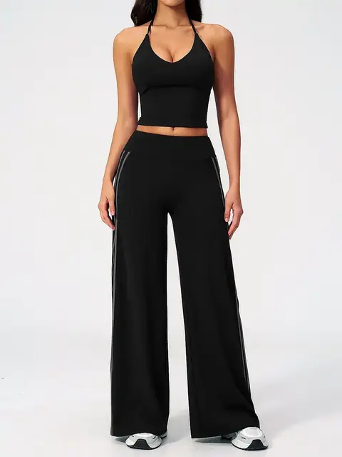 V-Neck Open-Back yoga set in dark chocolate front view