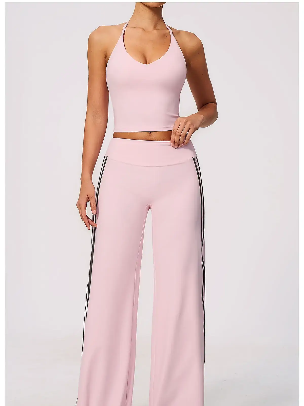 V-Neck Open-Back yoga set back seam construction