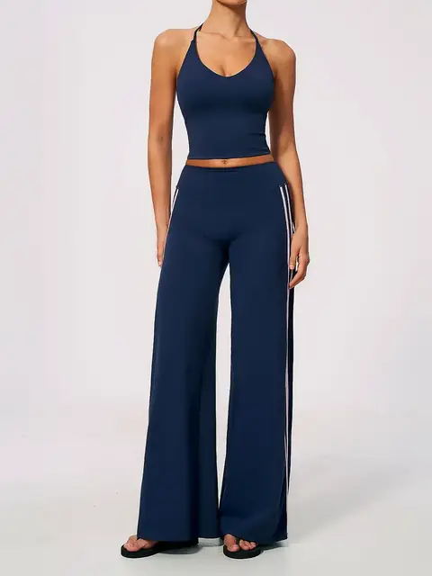 V-Neck Open-Back yoga set in rhino grey front view