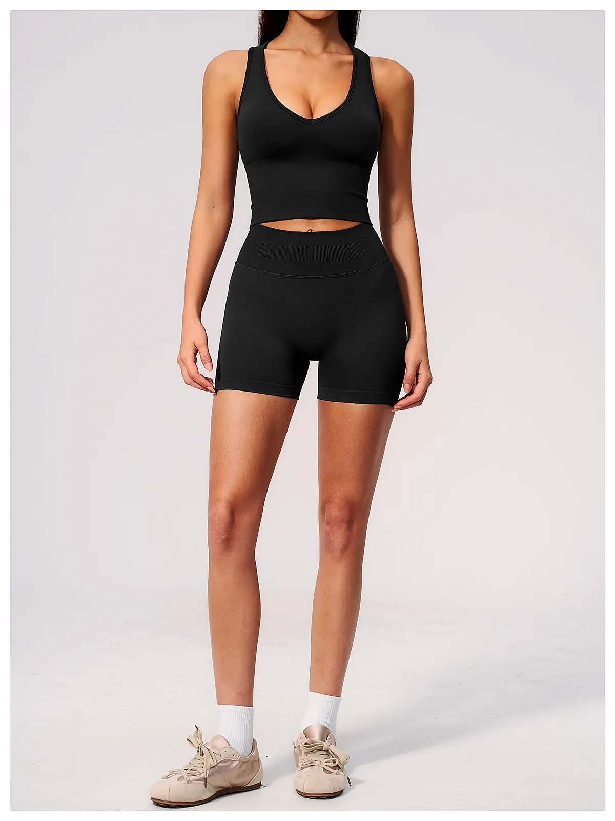 V-Neck Sculpt Yoga Tank — fabric close-up