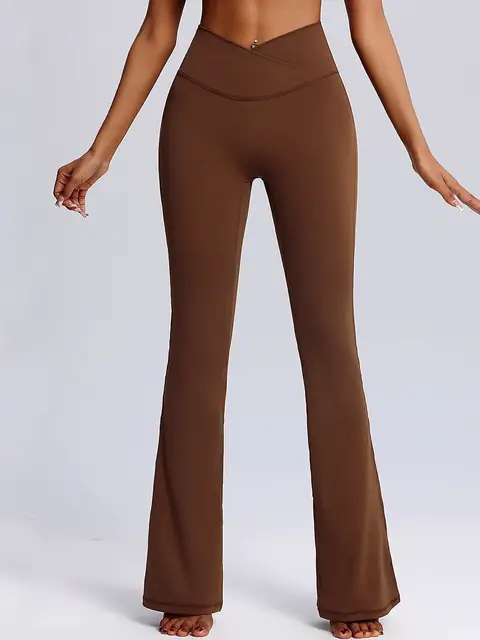Wide-Flare dance yoga leggings in auburn front view