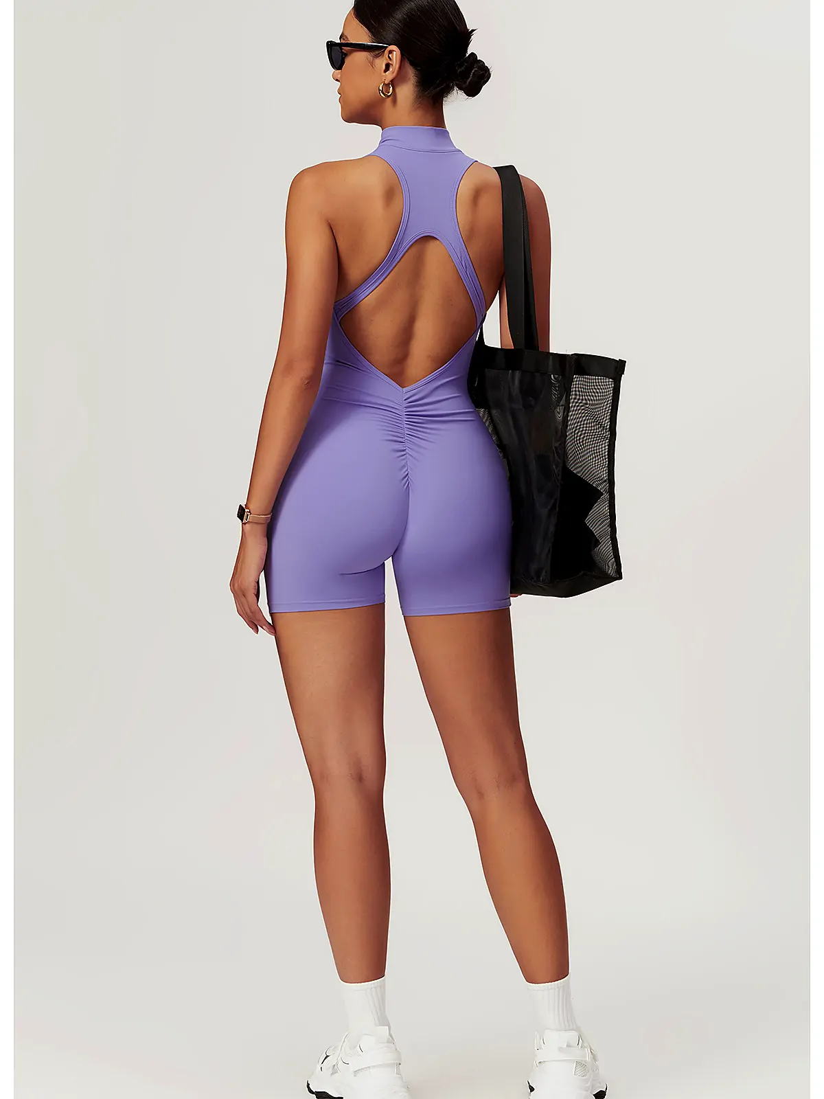 Zip-Back Naked-Feel Yoga Bodysuit — fabric close-up